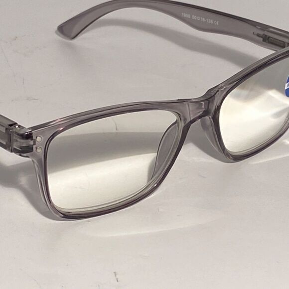 1434 Helen 3.5 Reading Glasses Thin Rectanle Bluelight Filter Gray Frames NWT - Picture 7 of 9